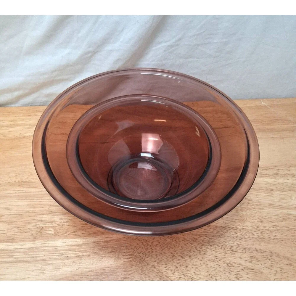 2 Vintage Pyrex Visions Cranberry Nesting Mixing Bowls #322 & #325 1L & 2.5L